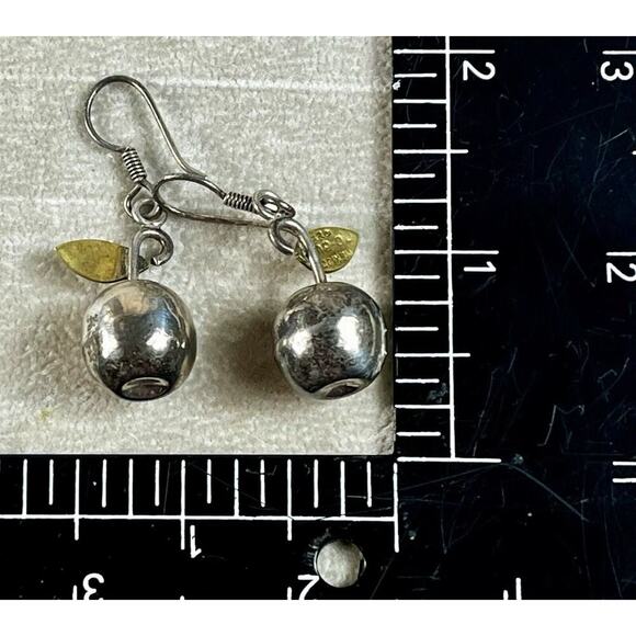 Vintage Earrings Mexico 925 Sterling Apples Drop Dangle Round Chunky 6.9 Grams - Picture 7 of 8